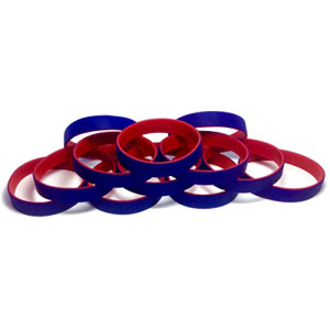 1 Dozen Multi-Pack Blue ColorSpray on Red Wristbands Bracelets Silicone Rubber - Select from a Variety of Colors (Blue on Red, Adult (8" 202mm))