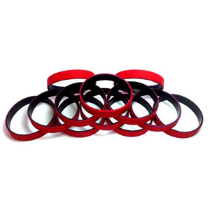 1 Dozen Multi-Pack Red ColorSpray on Black Wristbands Bracelets Silicone Rubber - Select from a Variety of Colors (Red on Black, Adult (8" 202mm))