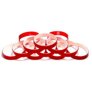 1 Dozen Multi-Pack Red ColorSpray on White Wristbands Bracelets Silicone Rubber - Select from a Variety of Colors (Red on White, Youth (7" 180mm))