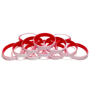 1 Dozen Multi-Pack White ColorSpray on Red Wristbands Bracelets Silicone Rubber - Select from a Variety of Colors (White on Red, Adult (8" 202mm))