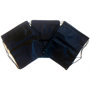 3 Pack BLACK Nylon Drawstring Backpacks Sackpack Tote Cinch Gym Bag - Select from a Variety of Colors! (Regular, Black)