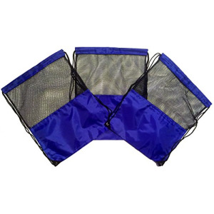 3 Pack BLUE MESH Nylon Drawstring Backpacks Sackpack Tote Cinch Gym Bag - Variety of Colors! (Regular, Blue Mesh)