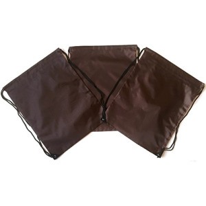 3 Pack BROWN Nylon Drawstring Backpacks Sackpack Tote Cinch Gym Bag - Variety of Colors! (X-Large, Brown)