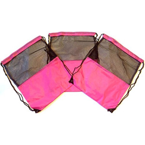3 Pack PINK MESH Nylon Drawstring Backpacks Sackpack Tote Cinch Gym Bag - Variety of Colors! (Regular, Pink Mesh)