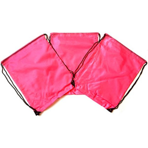 3 Pack PINK Nylon Drawstring Backpacks Sackpack Tote Cinch Gym Bag - Variety of Colors! (X-Large, Pink)