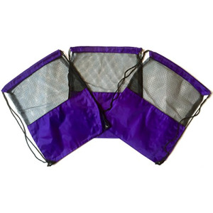 3 Pack PURPLE MESH Nylon Drawstring Backpacks Sackpack Tote Cinch Gym Bag - Variety of Colors! (Regular, Purple Mesh)