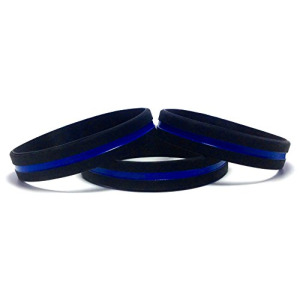 3 Pack of Thin Blue Line Rubber Wristband Silicone Bracelet to Support Law Enforcement (Adult (8" 202mm))