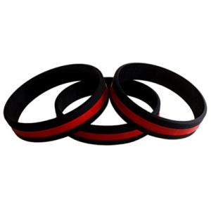 3 Pack of Thin Red Line Rubber Wristband Silicone Bracelet to Support Fire Fighters (Adult (8" 202mm))